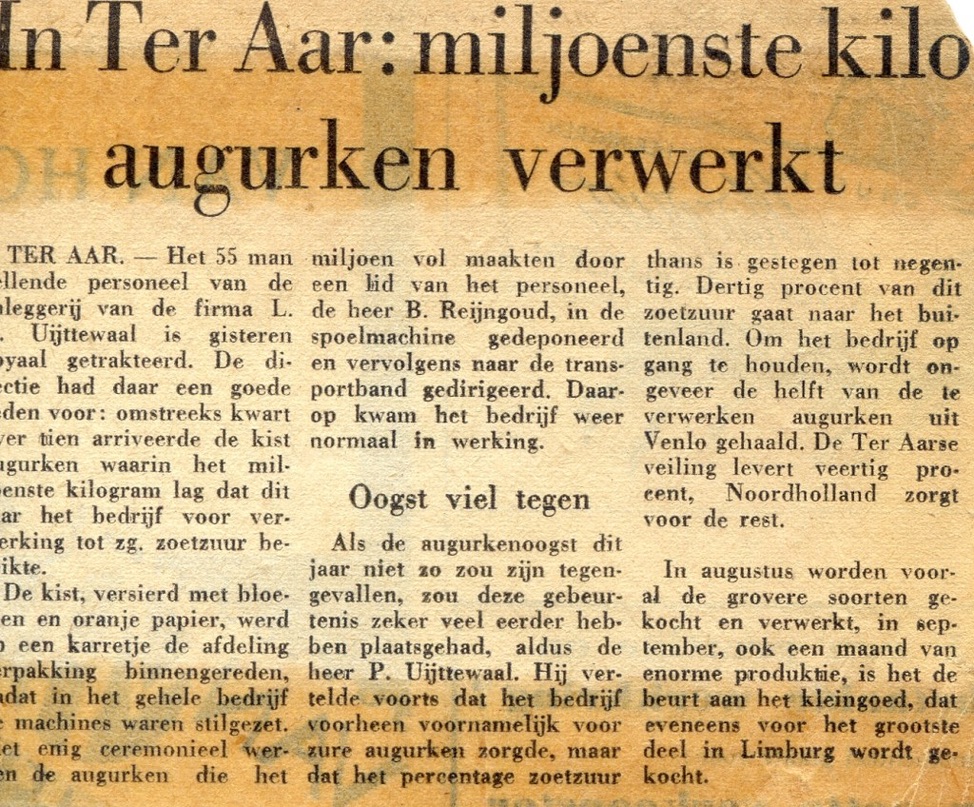 L.P. Uijttewaal: de miljoenste kilo augurken is verwerkt.