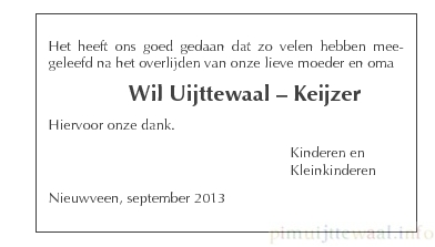 Dankbetuiging W.T. Uijttewaal-Keijzer