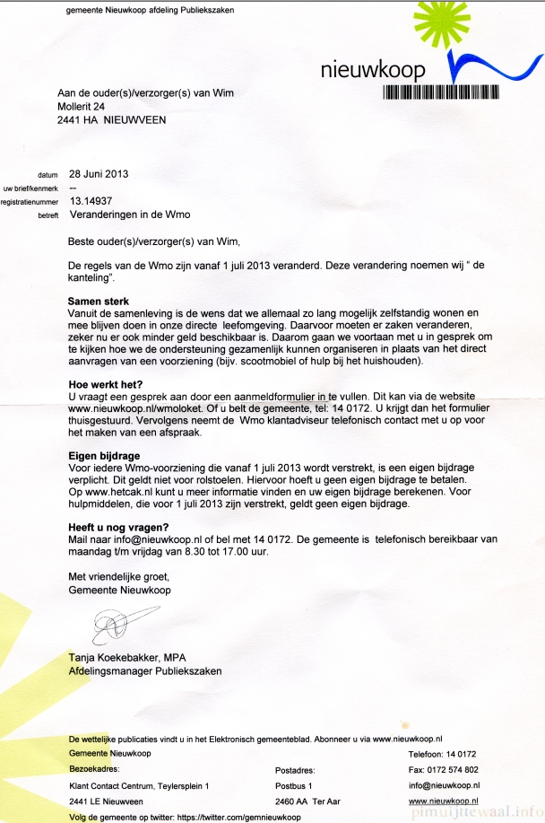  brief gem. Nieuwkoop inzake WMO juli 201