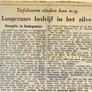 L.P. Uijttewaal N.V.: krantenartikel over het 25-jarig bestaansfeest.